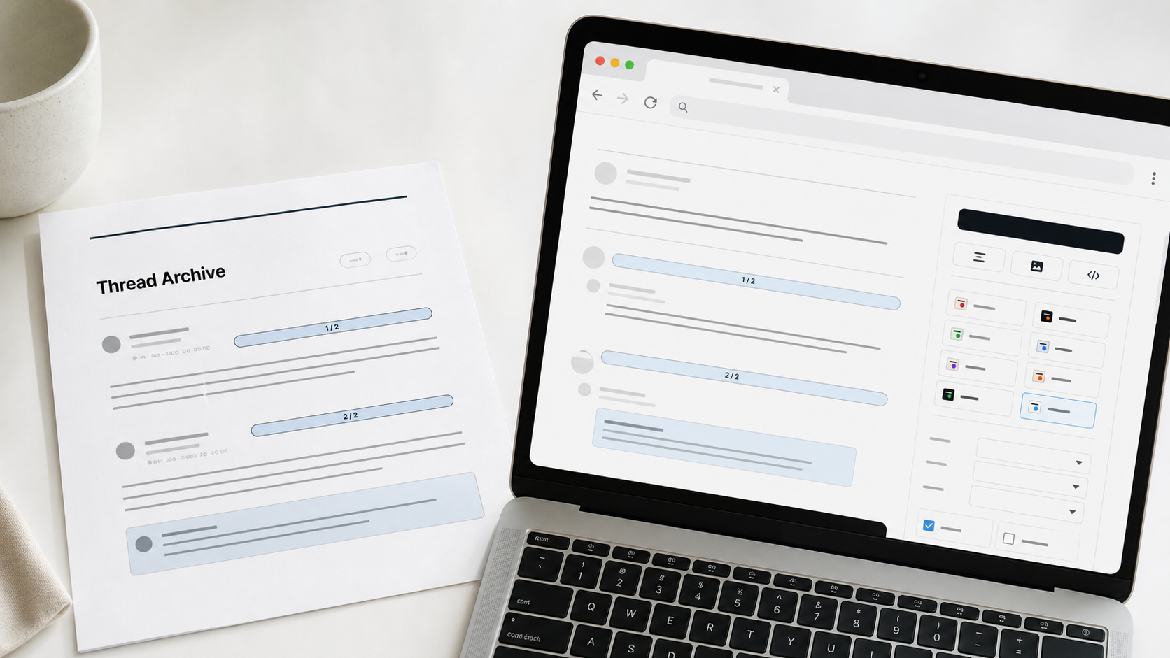 Printed XPrinter archive document beside a browser export view